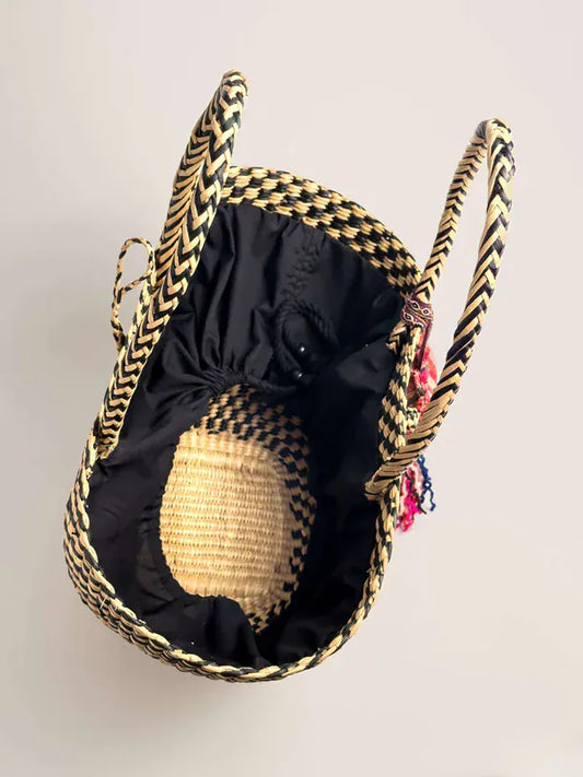 Orange Inca Playa Tote - Black and Natural Checkered (Tote Bag + Tassel)