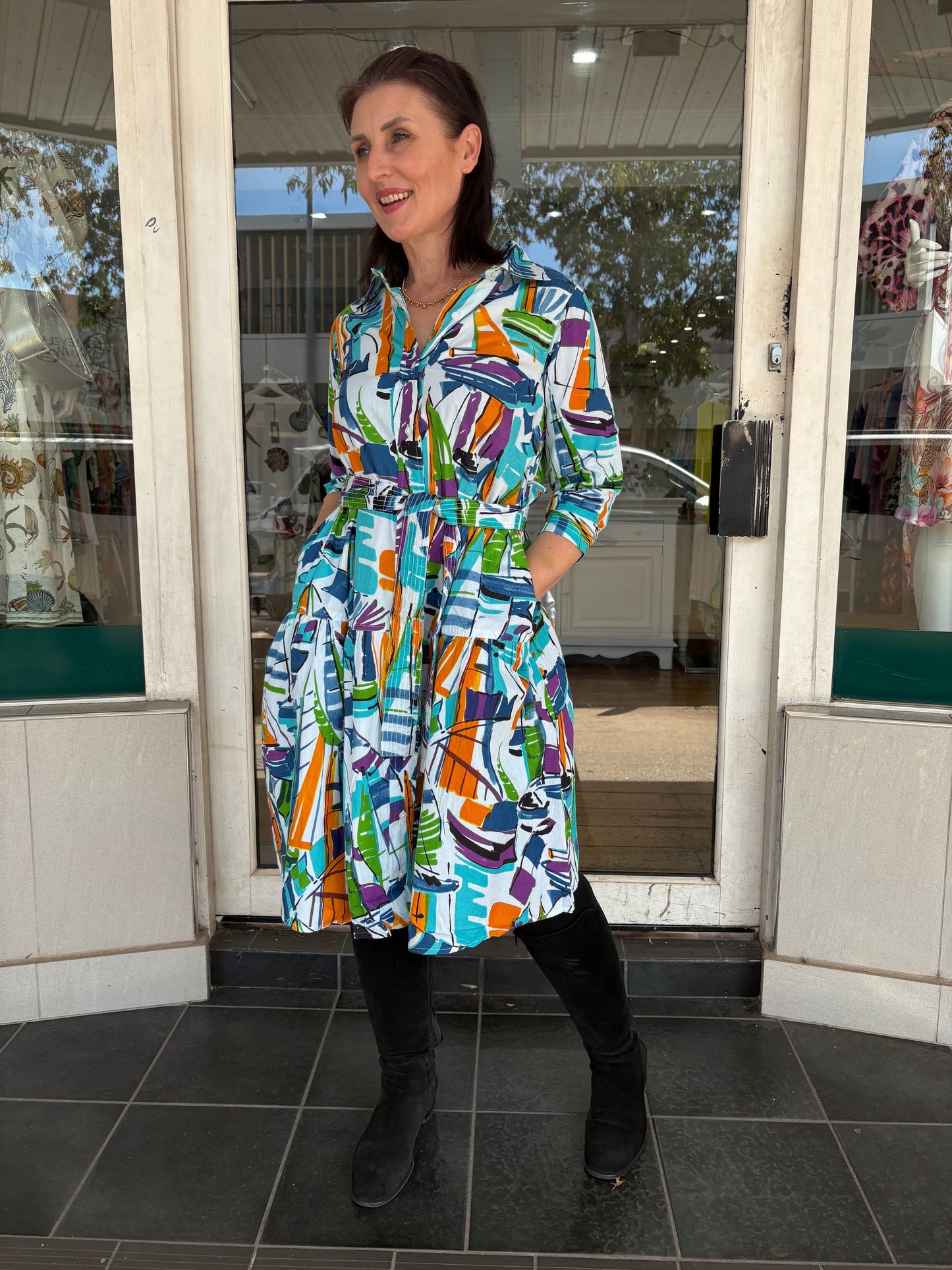 Cannes Collared Dress with Belt - Pinkhill -  - [] - Darwin boutique - Australian fashion design - Darwin Fashion - Australian Fashion Designer - Australian Fashion Designer Brands - Australian Fashion Design 