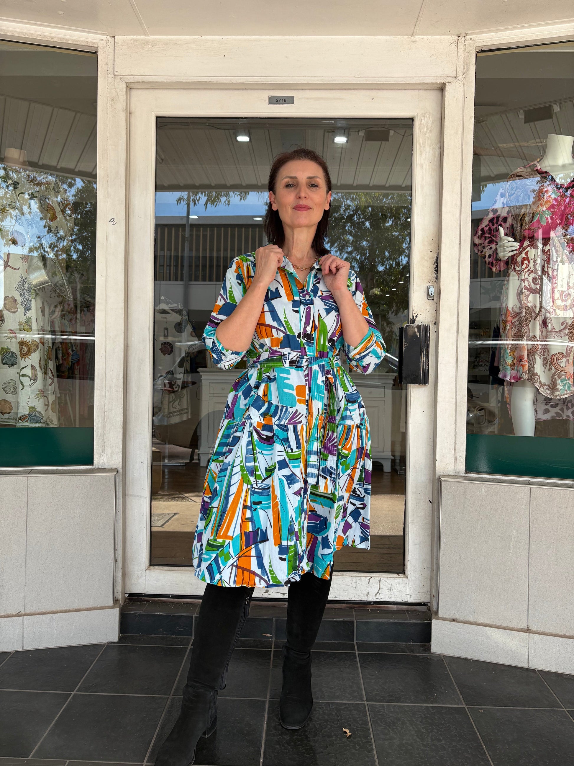 Cannes Collared Dress with Belt - Pinkhill -  - [] - Darwin boutique - Australian fashion design - Darwin Fashion - Australian Fashion Designer - Australian Fashion Designer Brands - Australian Fashion Design 