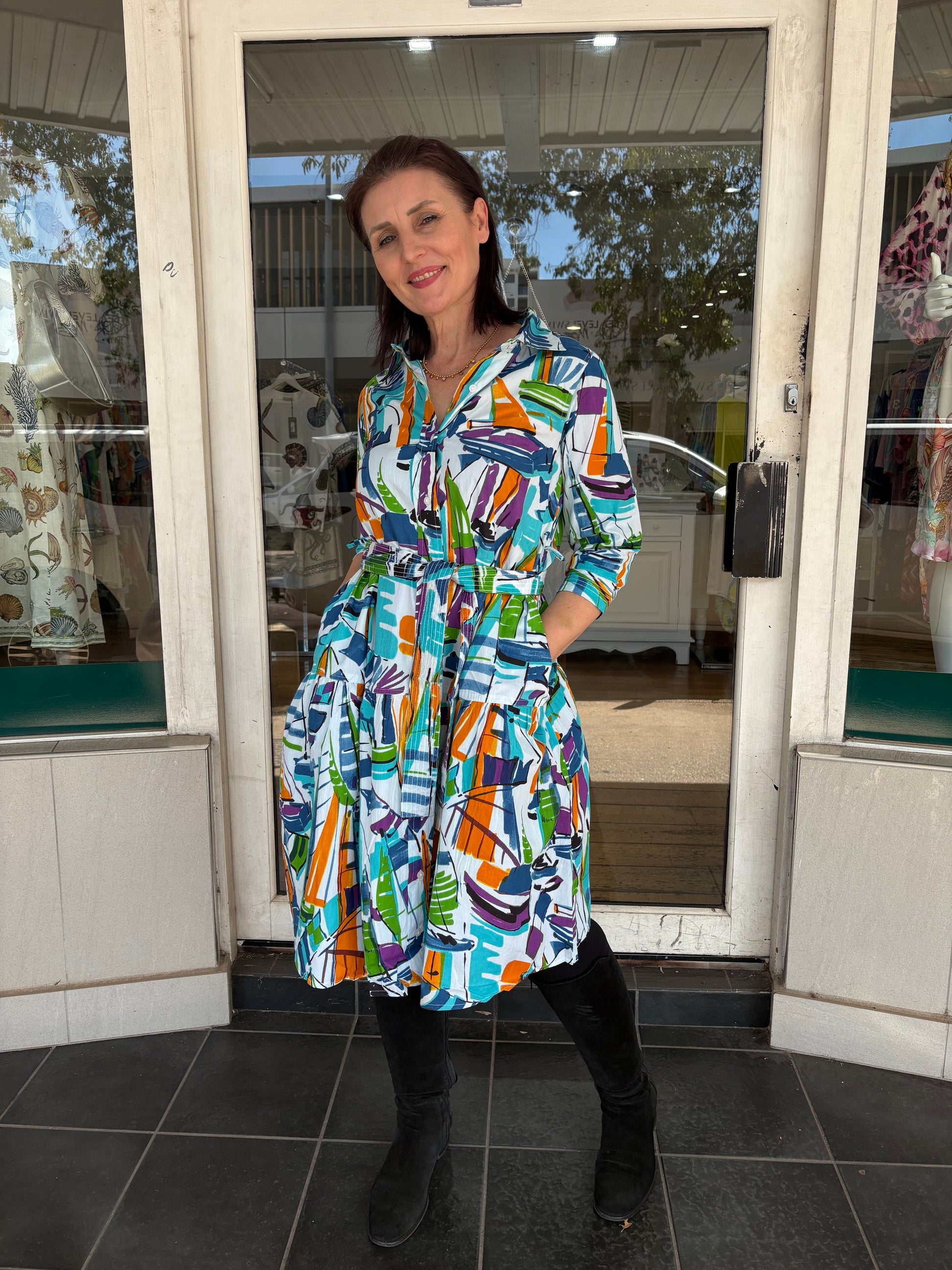 Cannes Collared Dress with Belt - Pinkhill -  - [] - Darwin boutique - Australian fashion design - Darwin Fashion - Australian Fashion Designer - Australian Fashion Designer Brands - Australian Fashion Design 