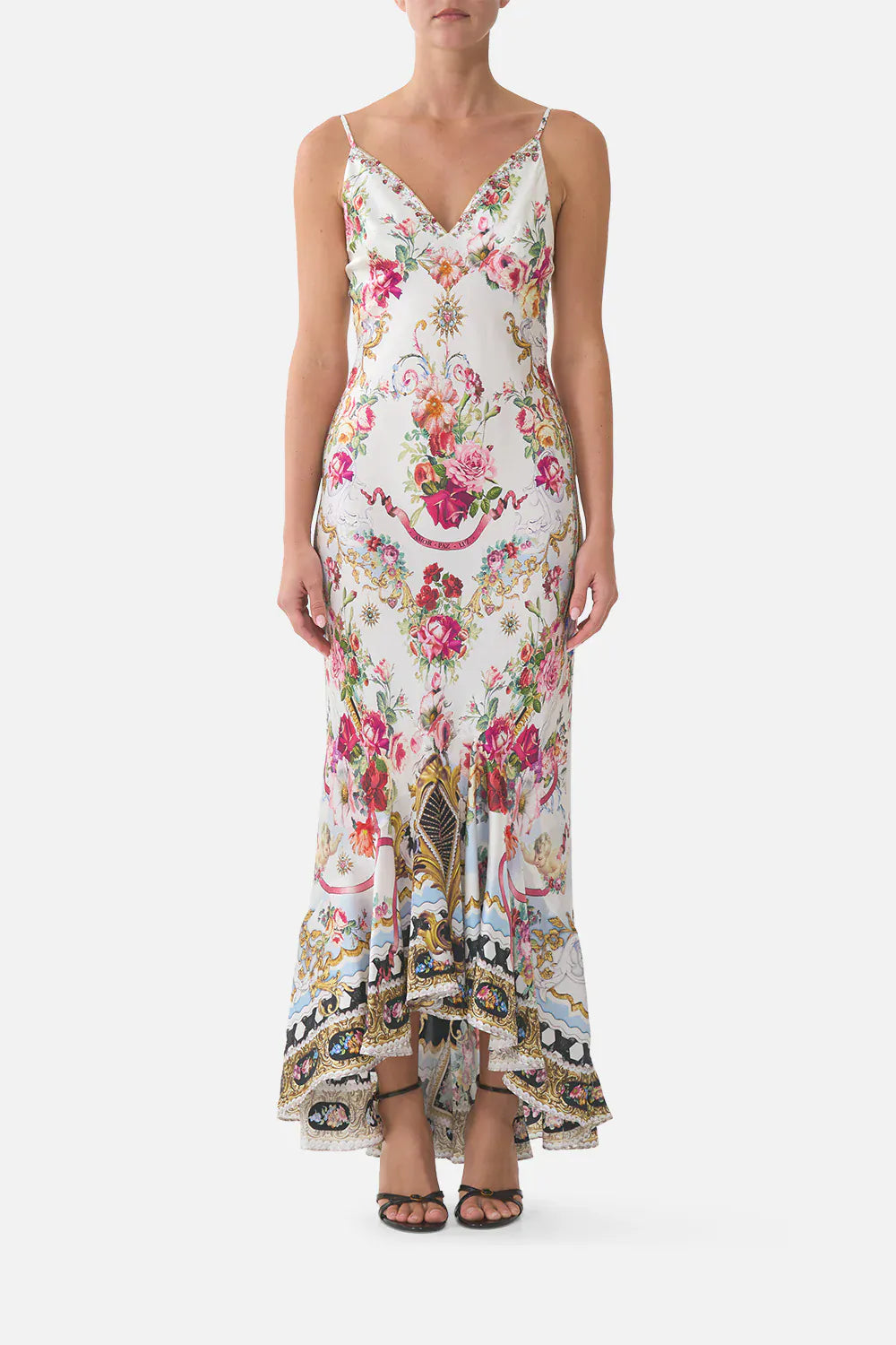 Camilla Vneck slip dress with flounce hem Torero Libertine