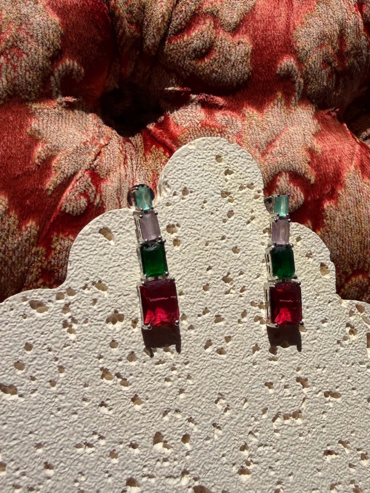 Emerald and ruby crystal drop earrings