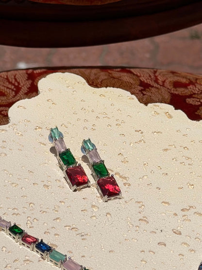 Emerald and ruby crystal drop earrings