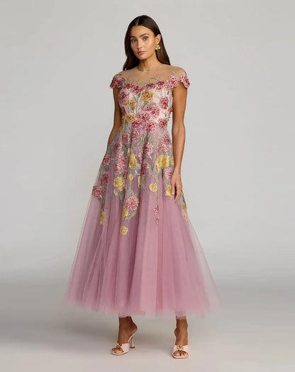Mac Duggal Embroidered Midi Dress