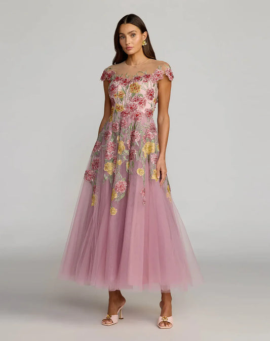 Mac Duggal Embroidered Midi Dress