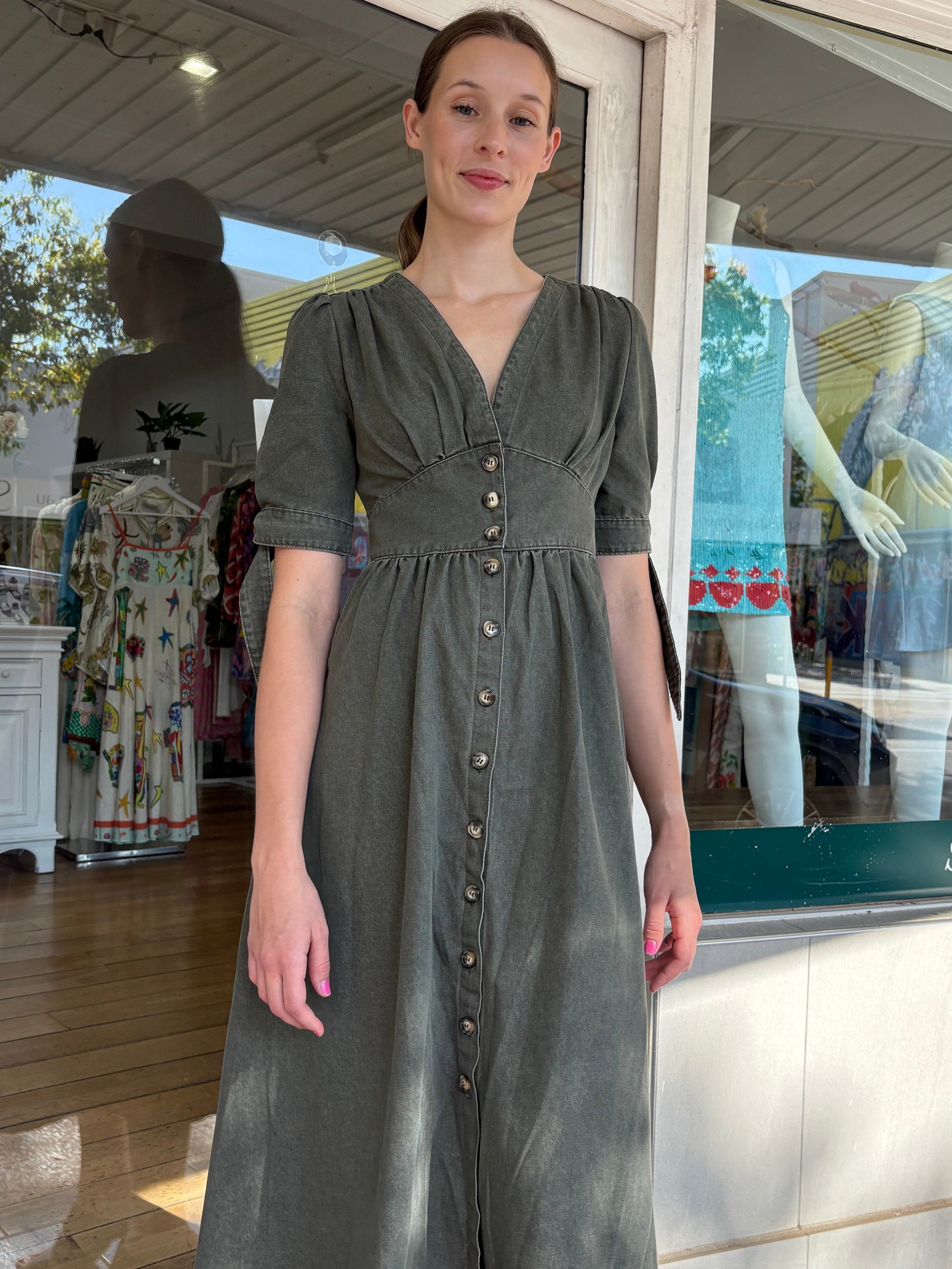 Manhattan Denim Dress - Khaki - Pinkhill -  - [] - Darwin boutique - Australian fashion design - Darwin Fashion - Australian Fashion Designer - Australian Fashion Designer Brands - Australian Fashion Design 