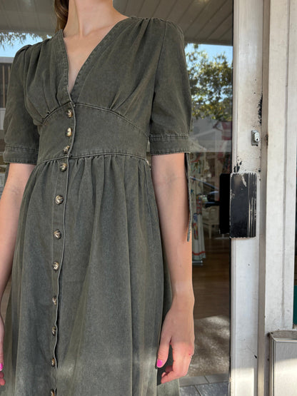 Manhattan Denim Dress - Khaki - Pinkhill -  - [] - Darwin boutique - Australian fashion design - Darwin Fashion - Australian Fashion Designer - Australian Fashion Designer Brands - Australian Fashion Design 