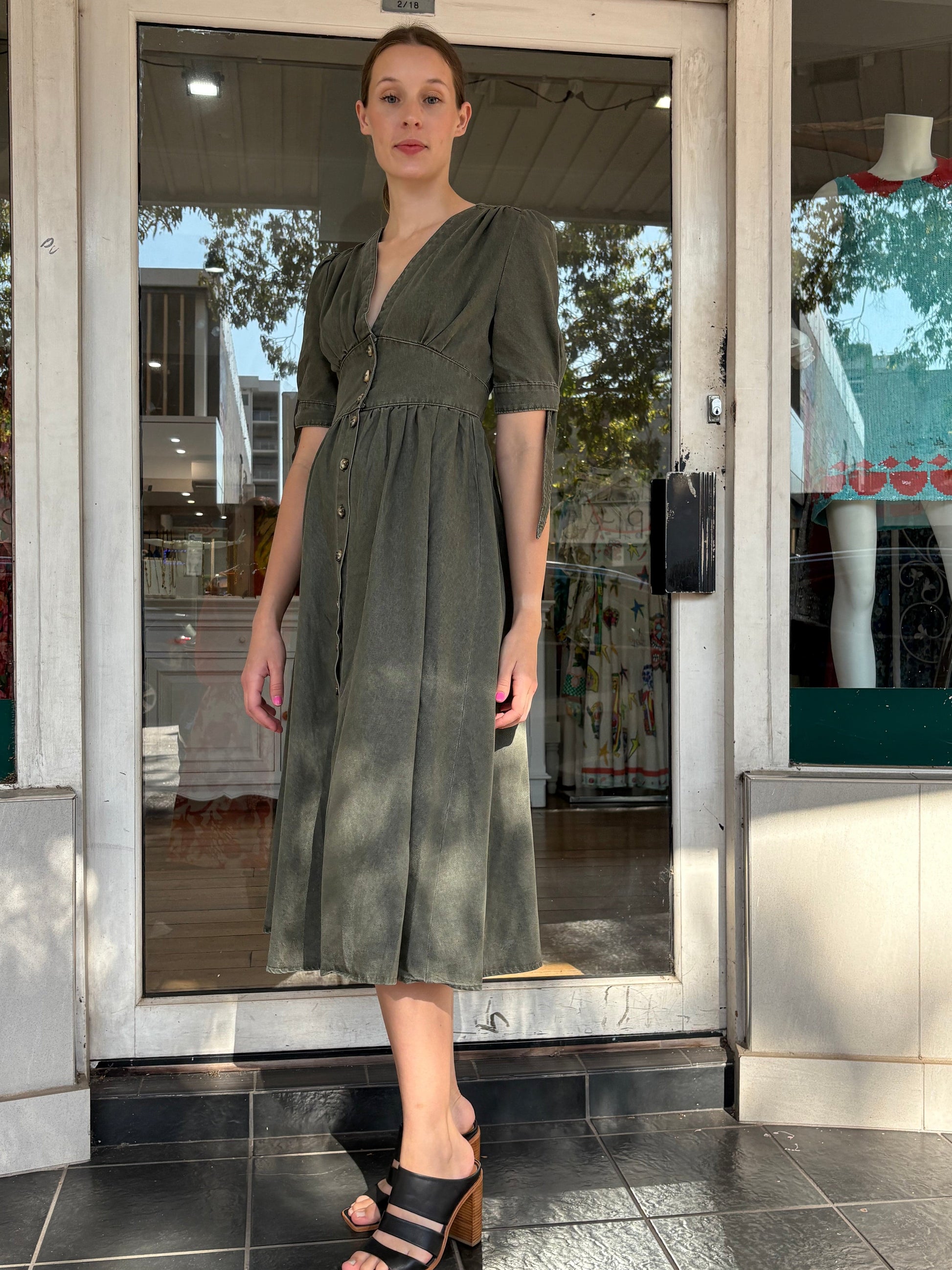 khaki denim dress Pinkhill Manhattan Denim Dress - Khaki