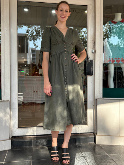 Manhattan Denim Dress - Khaki - Pinkhill -  - [] - Darwin boutique - Australian fashion design - Darwin Fashion - Australian Fashion Designer - Australian Fashion Designer Brands - Australian Fashion Design 