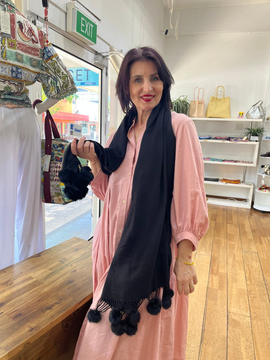 Pom Pom Scarf - Pinkhill -  - [] - Darwin boutique - Australian fashion design - Darwin Fashion - Australian Fashion Designer - Australian Fashion Designer Brands - Australian Fashion Design 