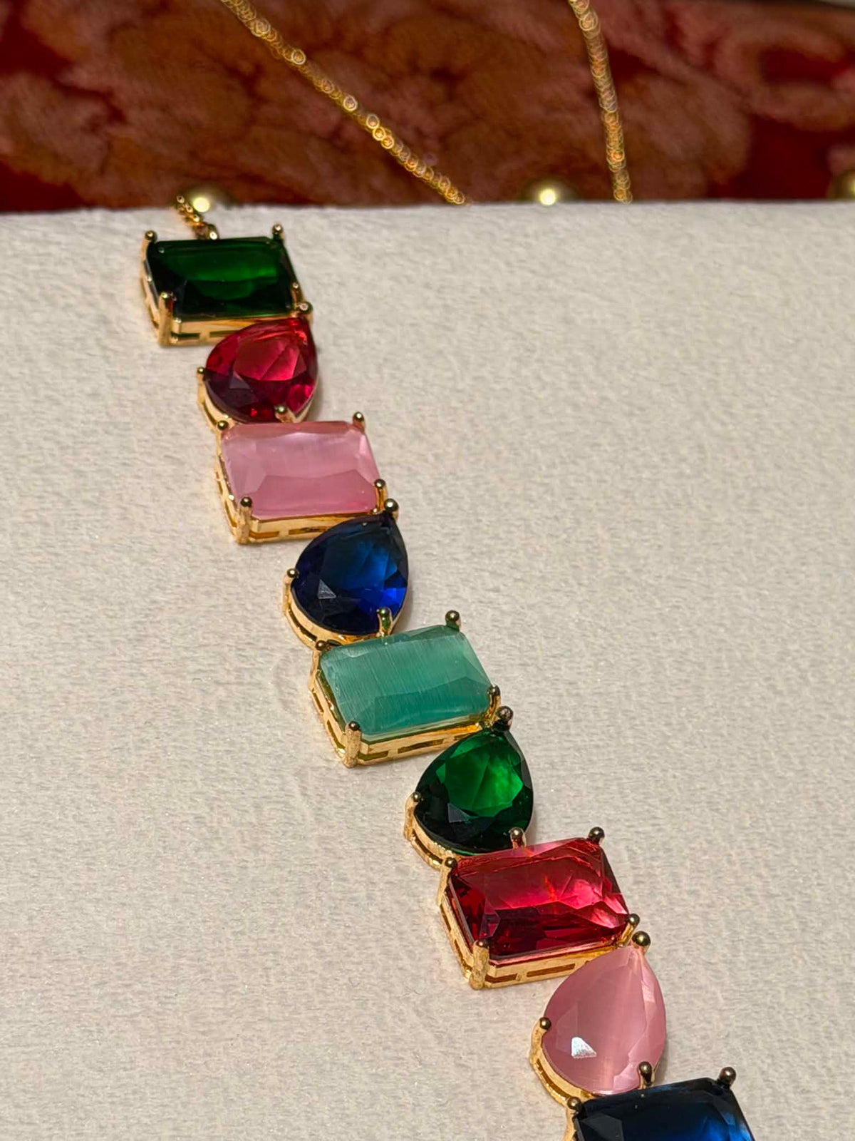 Valentina Crystal Drop Necklace & Earring Set - Jewel Tones