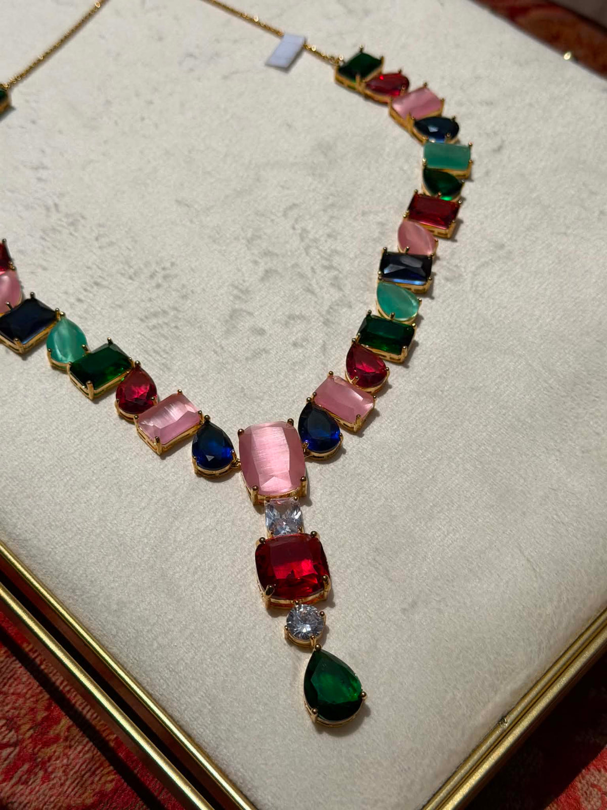 Valentina Crystal Drop Necklace & Earring Set - Jewel Tones