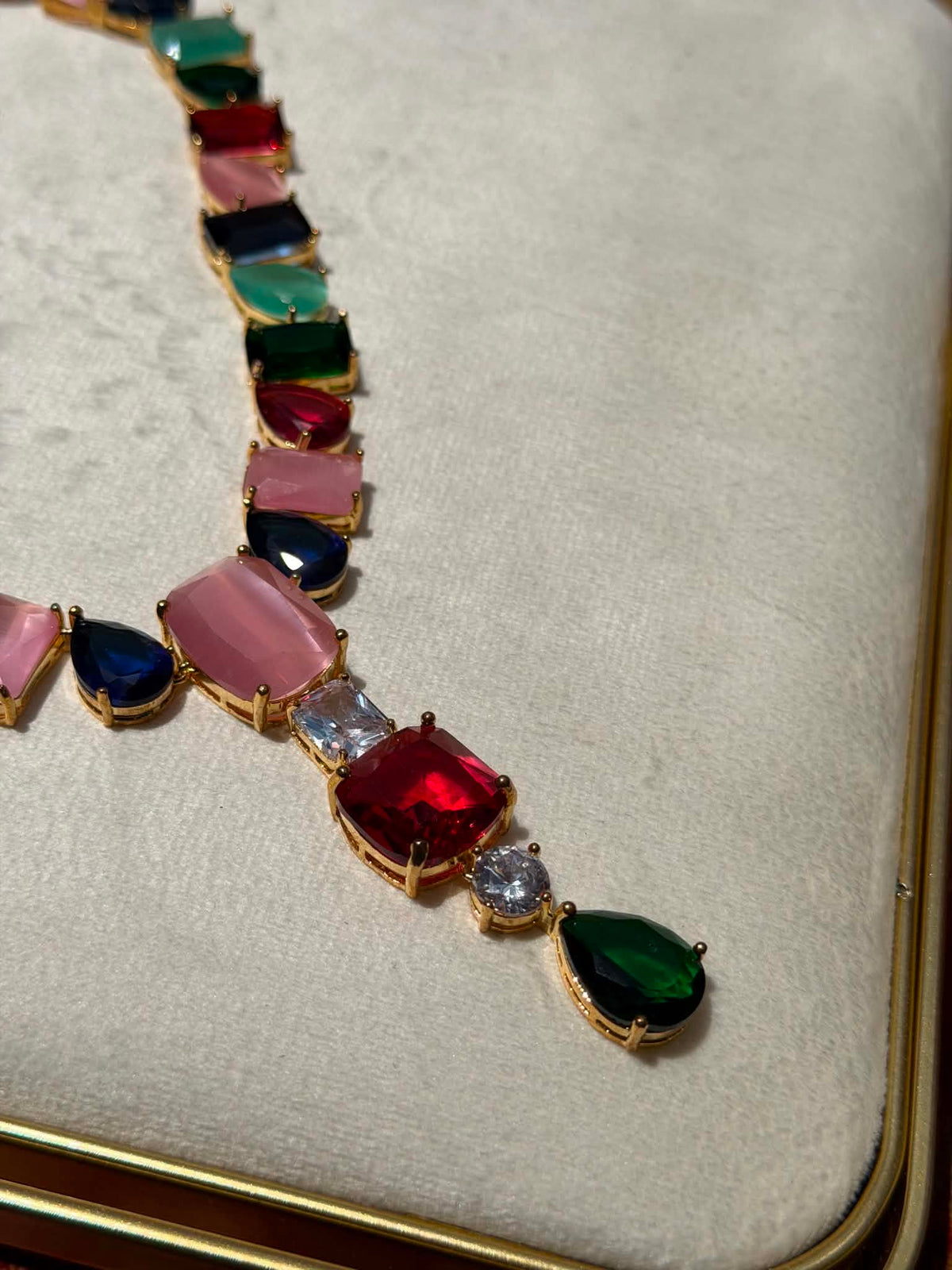 Valentina Crystal Drop Necklace & Earring Set - Jewel Tones