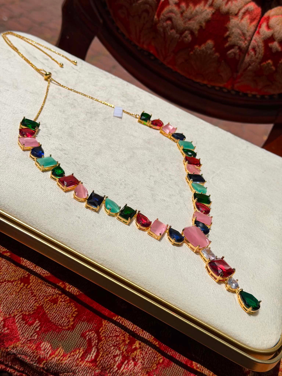 Valentina Crystal Drop Necklace & Earring Set - Jewel Tones
