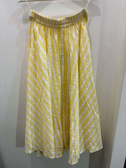 Willow Skirt in yellow stripe cotton seersucker, back view - Pinkhill Darwin