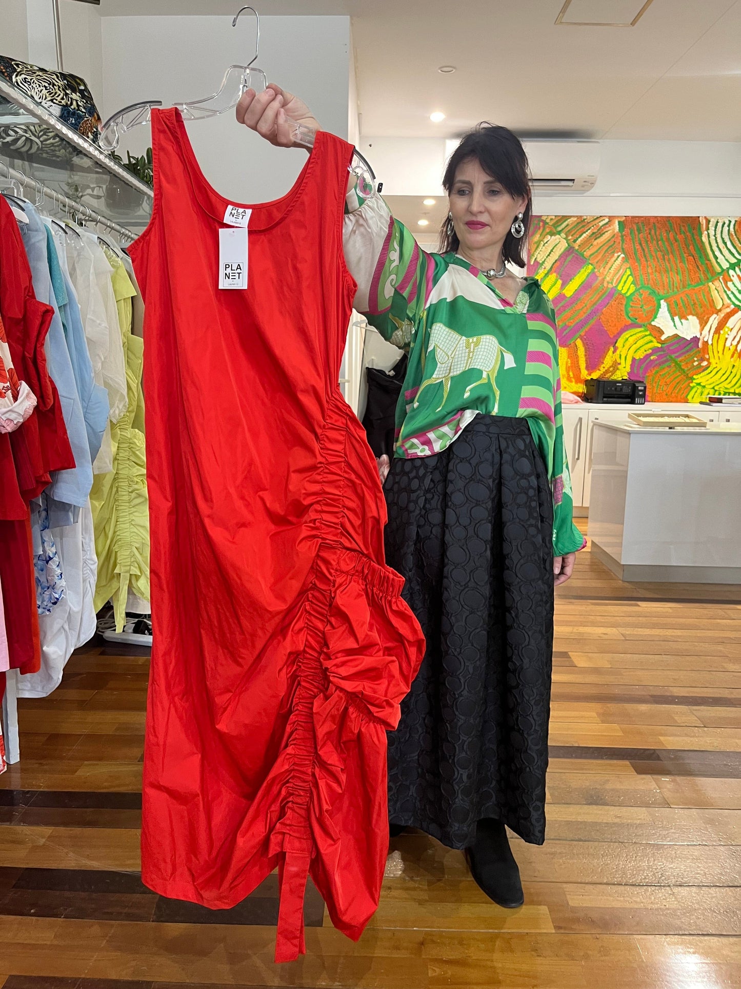 Planet By Lauren G Nylon Big Pocket Dress - Red - Pinkhill -  -  - Darwin boutique - Australian fashion design - Darwin Fashion - Australian Fashion Designer - Australian Fashion Designer Brands - Australian Fashion Design 