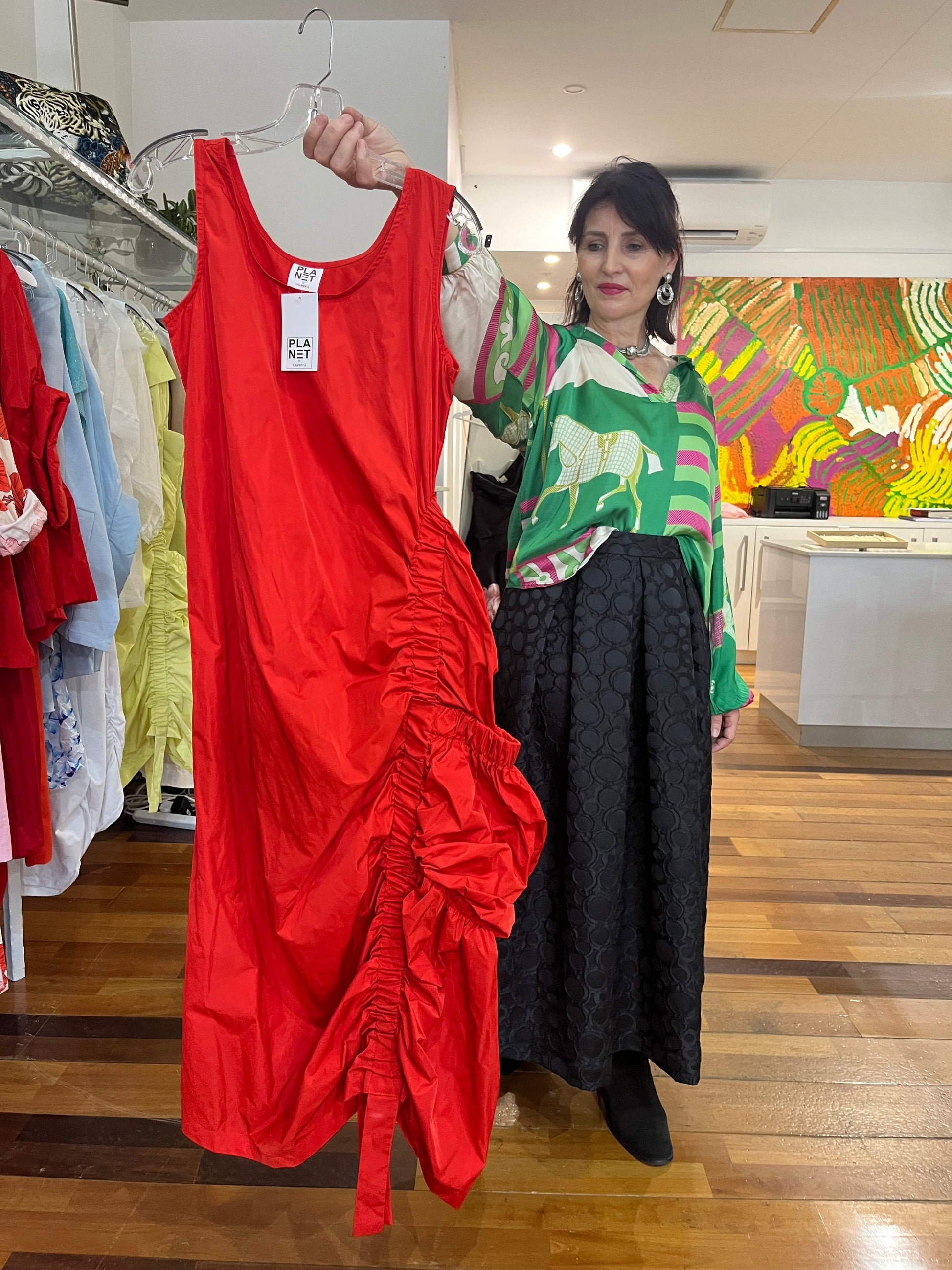 Planet By Lauren G Nylon Big Pocket Dress - Red - Pinkhill -  -  - Darwin boutique - Australian fashion design - Darwin Fashion - Australian Fashion Designer - Australian Fashion Designer Brands - Australian Fashion Design 