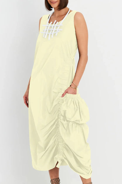 Planet By Lauren G Nylon Big Pocket Dress - Citron - Pinkhill -  -  - Darwin boutique - Australian fashion design - Darwin Fashion - Australian Fashion Designer - Australian Fashion Designer Brands - Australian Fashion Design 