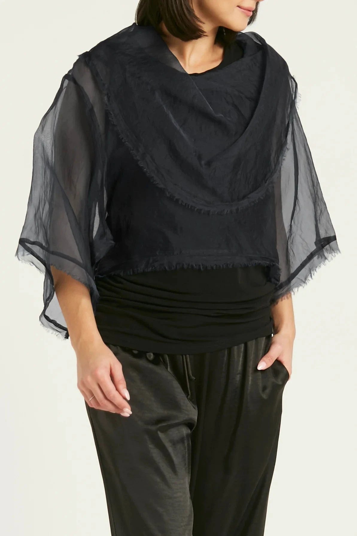 PLANET BY LAUREN G - ORGANZA JACKIE O TOP - BLACK - Pinkhill - Planet By Lauren G -  - Darwin boutique - Australian fashion design - Darwin Fashion - Australian Fashion Designer - Australian Fashion Designer Brands - Australian Fashion Design Tops