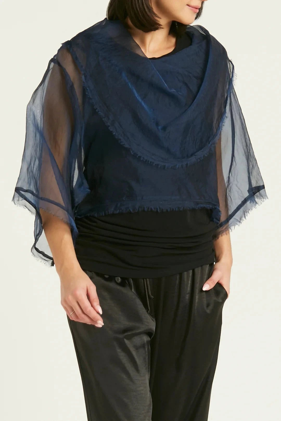 PLANET BY LAUREN G - ORGANZA JACKIE O TOP - MIDNIGHT - Pinkhill - Planet By Lauren G -  - Darwin boutique - Australian fashion design - Darwin Fashion - Australian Fashion Designer - Australian Fashion Designer Brands - Australian Fashion Design Tops