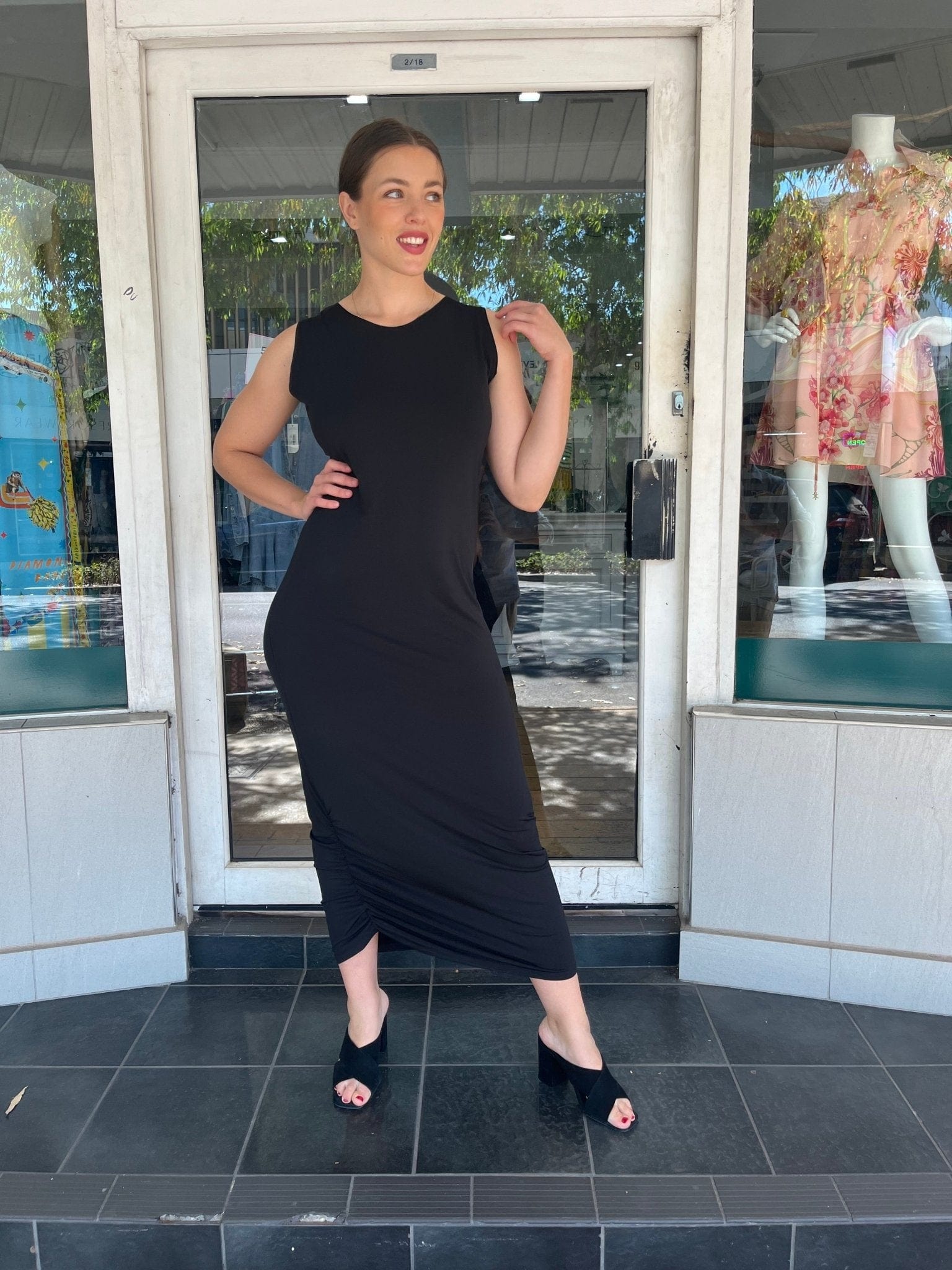 PLANET BY LAUREN G ROUCHED TANK DRESS - BLACK - Planet By Lauren G - Pinkhill - darwin fashion - darwin boutique