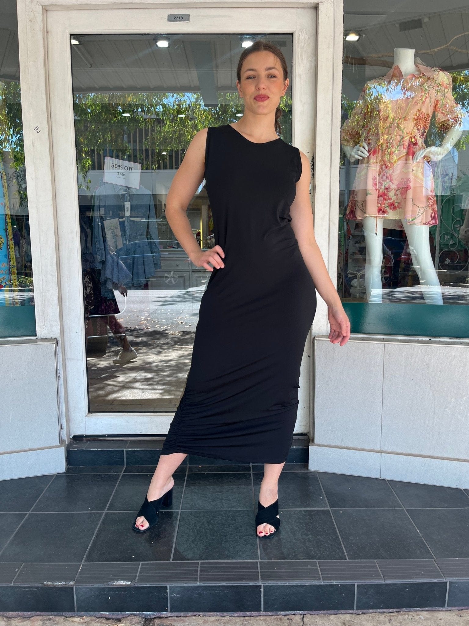PLANET BY LAUREN G ROUCHED TANK DRESS - BLACK - Planet By Lauren G - Pinkhill - darwin fashion - darwin boutique