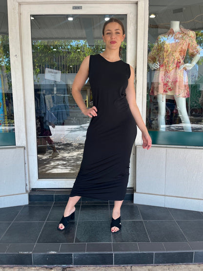 PLANET BY LAUREN G ROUCHED TANK DRESS - BLACK - Planet By Lauren G - Pinkhill - darwin fashion - darwin boutique