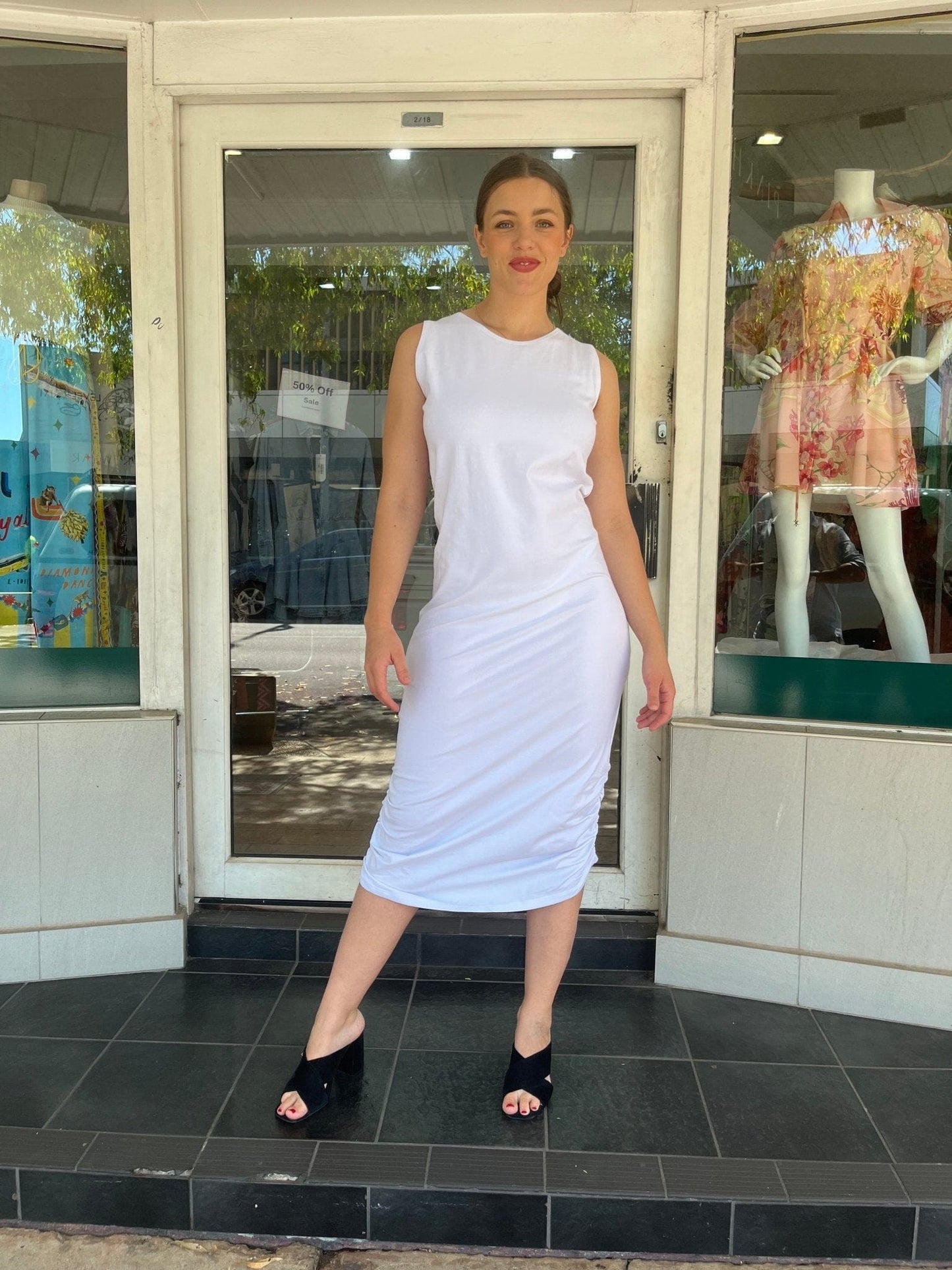 PLANET BY LAUREN G ROUCHED TANK DRESS - WHITE - Planet By Lauren G - Pinkhill - darwin fashion - darwin boutique