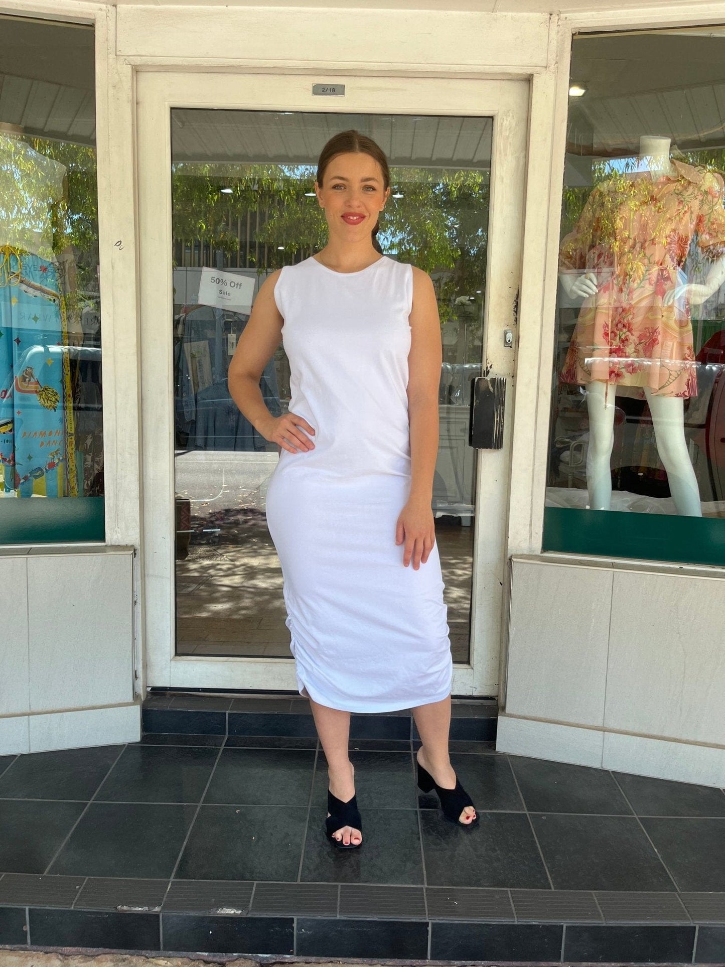 PLANET BY LAUREN G ROUCHED TANK DRESS - WHITE - Planet By Lauren G - Pinkhill - darwin fashion - darwin boutique
