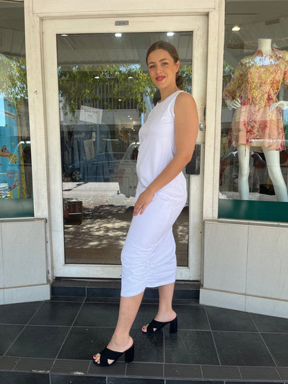 PLANET BY LAUREN G ROUCHED TANK DRESS - WHITE - Planet By Lauren G - Pinkhill - darwin fashion - darwin boutique