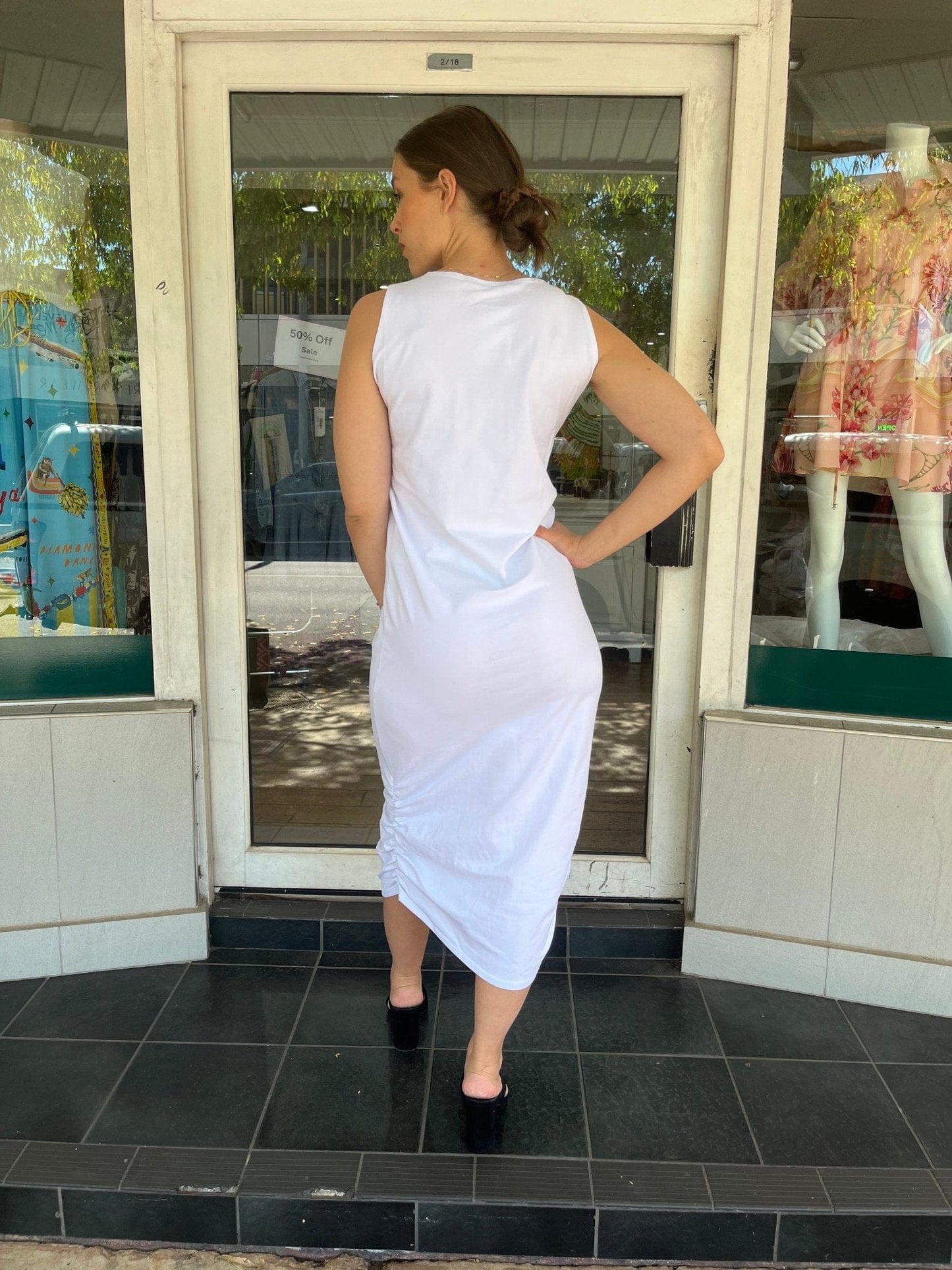 PLANET BY LAUREN G ROUCHED TANK DRESS - WHITE - Planet By Lauren G - Pinkhill - darwin fashion - darwin boutique