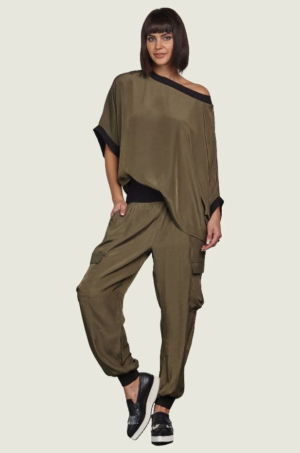 PLANET By Lauren G - Silky Cargo Pants - Army - Pinkhill - Planet By Lauren G -  - Darwin boutique - Australian fashion design - Darwin Fashion - Australian Fashion Designer - Australian Fashion Designer Brands - Australian Fashion Design Pants