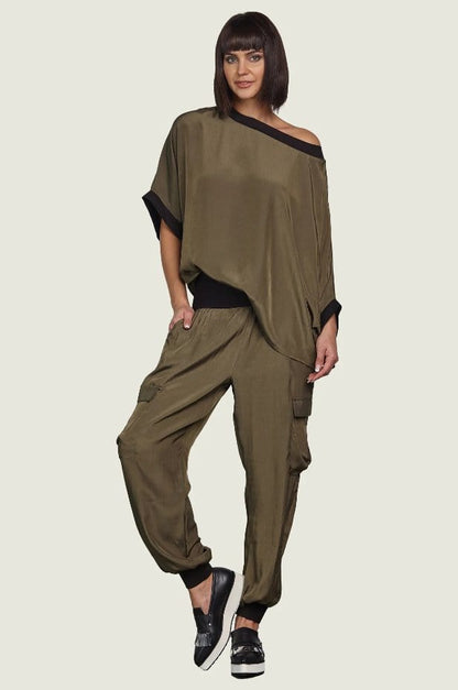 PLANET By Lauren G - Silky Cargo Pants - Army - Pinkhill - Planet By Lauren G -  - Darwin boutique - Australian fashion design - Darwin Fashion - Australian Fashion Designer - Australian Fashion Designer Brands - Australian Fashion Design Pants