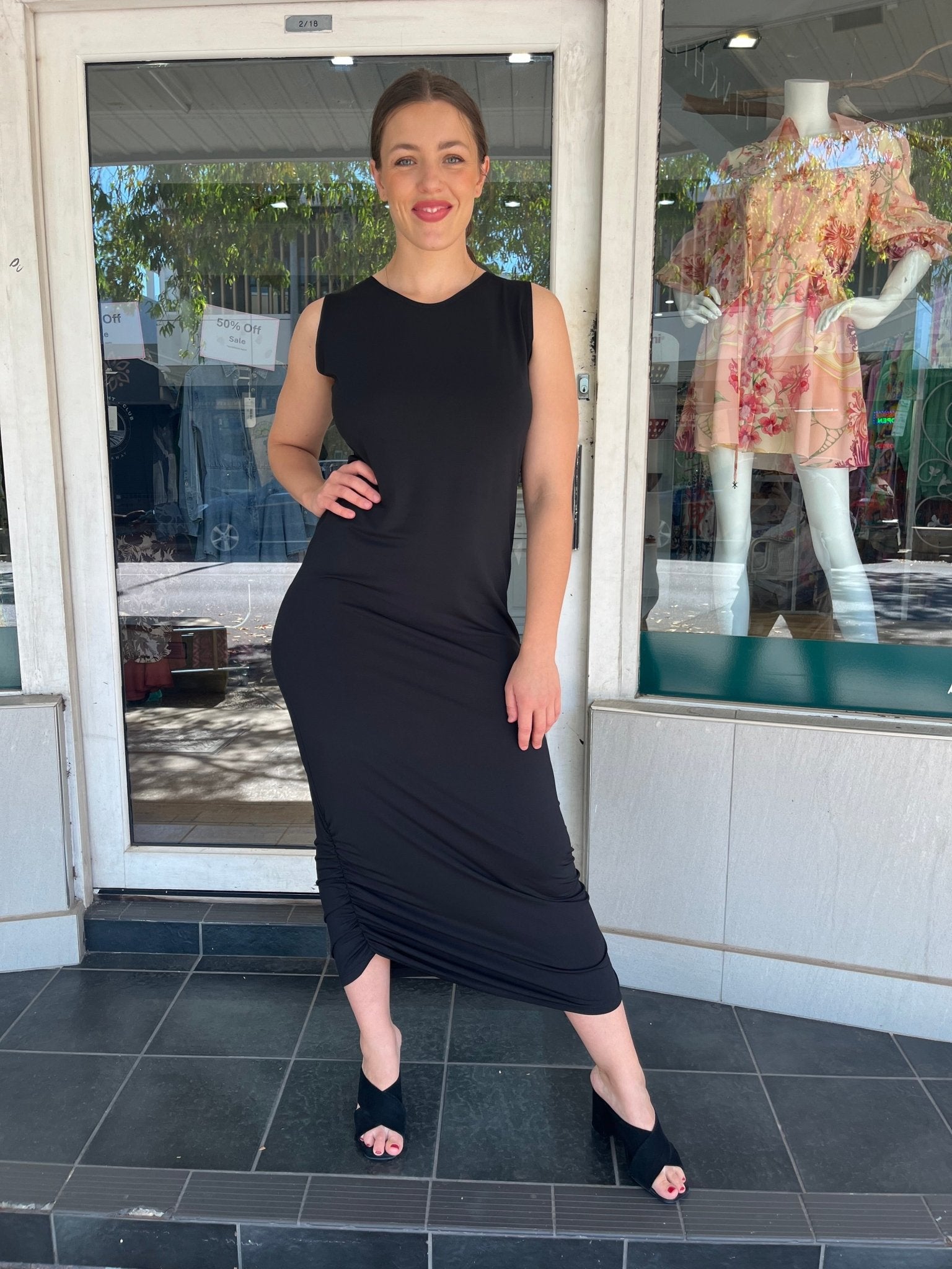 PLANET BY LAUREN G ROUCHED TANK DRESS - BLACK - Planet By Lauren G - Pinkhill - darwin fashion - darwin boutique