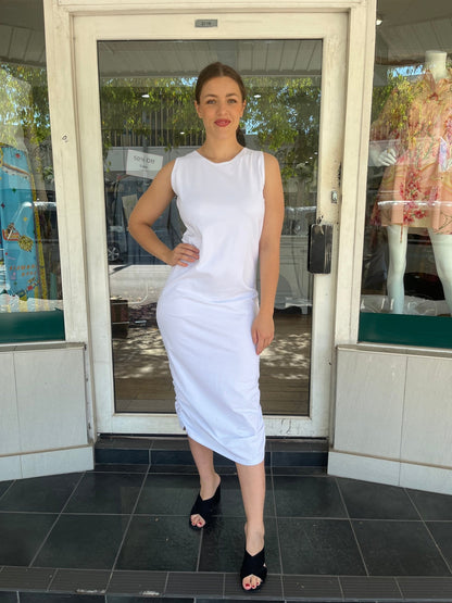 PLANET BY LAUREN G ROUCHED TANK DRESS - WHITE - Planet By Lauren G - Pinkhill - darwin fashion - darwin boutique