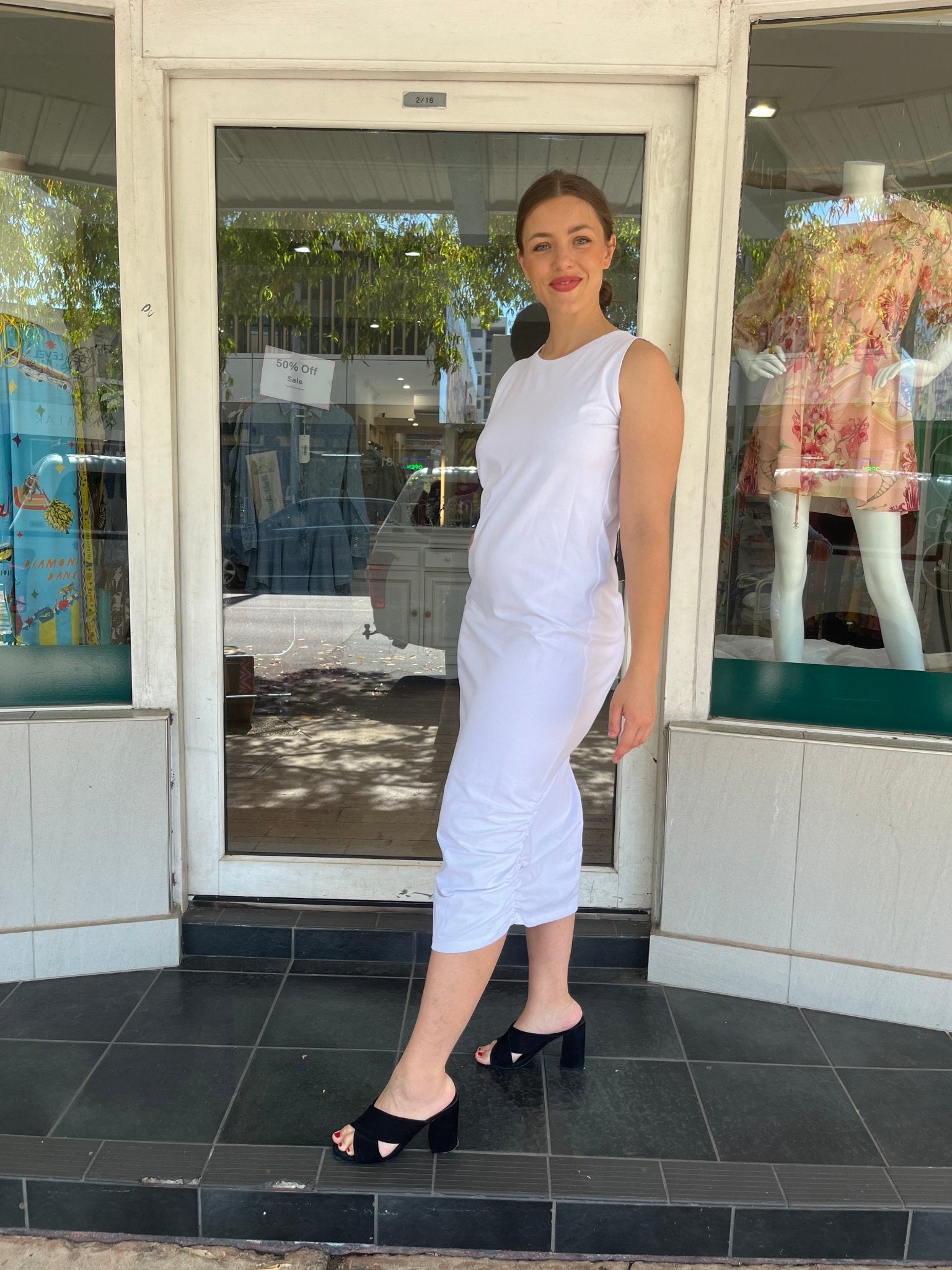 PLANET BY LAUREN G ROUCHED TANK DRESS - WHITE - Planet By Lauren G - Pinkhill - darwin fashion - darwin boutique