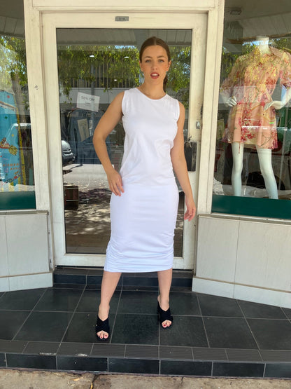 PLANET BY LAUREN G ROUCHED TANK DRESS - WHITE - Planet By Lauren G - Pinkhill - darwin fashion - darwin boutique