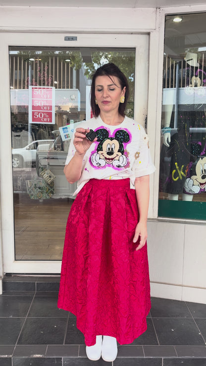 Mickey Mouse embellished t-shirt in white, shown and described in store