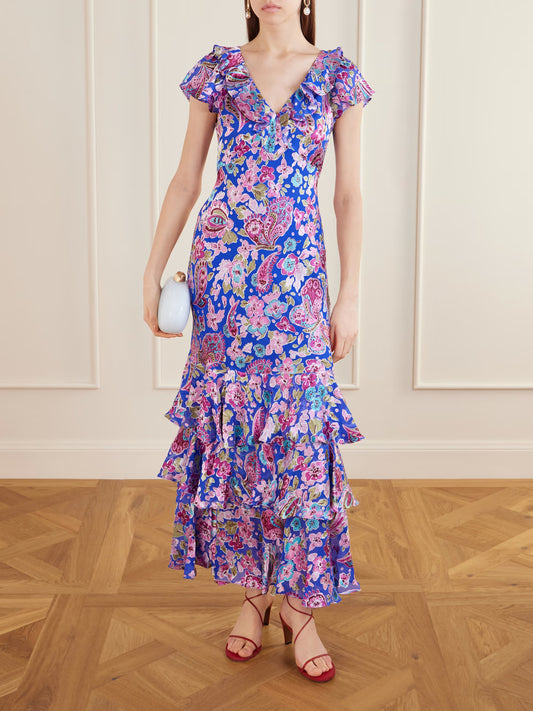 Rixo Amelle Tiered Floral-print devoré maxi dress