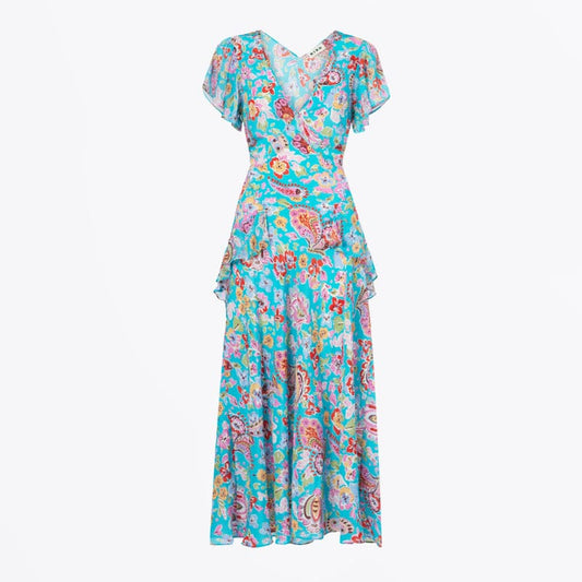 Rixo Evie Dress Cara Floral Turquoise