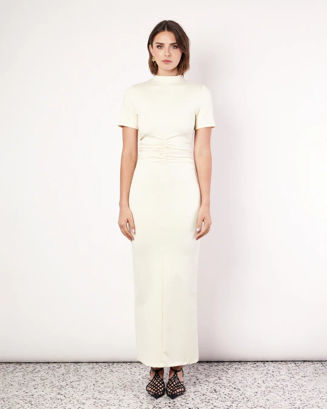 ROMY GATHER FRONT SCUBA DRESS - CREAM - Romy - Pinkhill - darwin fashion - darwin boutique