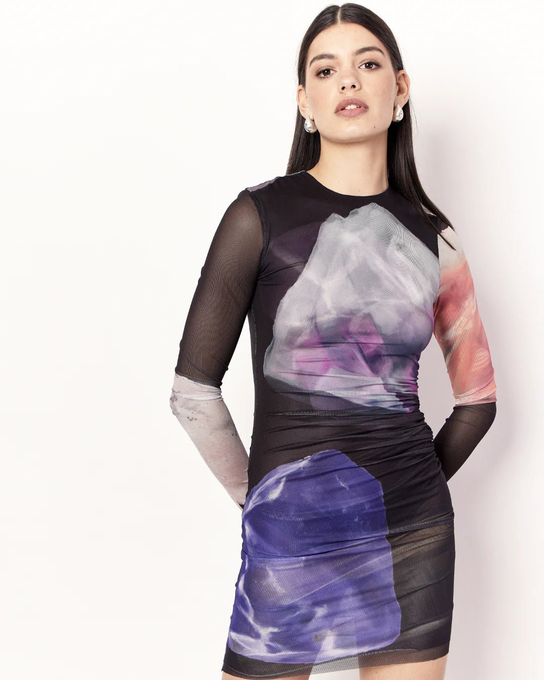 Romy Gemstone Long Sleeve Mesh Mini Dress - Gemstone Print - Pinkhill, Darwin boutique, Australian high end fashion, Darwin Fashion