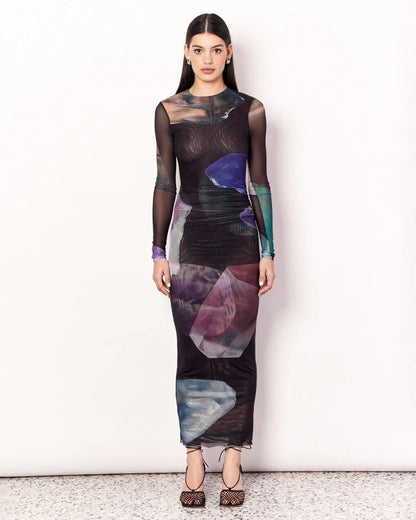 Romy Gemstone Long Sleeve Mesh Maxi Dress - Gemstone Print - Pinkhill - Romy -  - Darwin boutique - Australian fashion design - Darwin Fashion - Australian Fashion Designer - Australian Fashion Designer Brands - Australian Fashion Design 