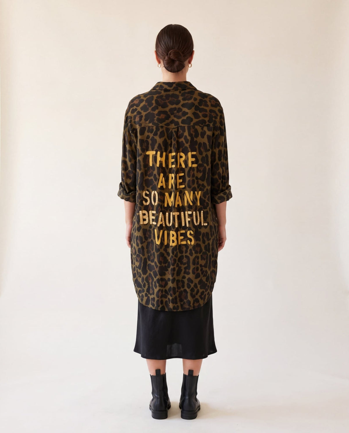 Leopard print shirt with gold slogan back print - back