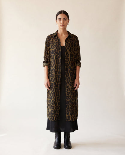 Leopard print shirt with gold slogan back print - front