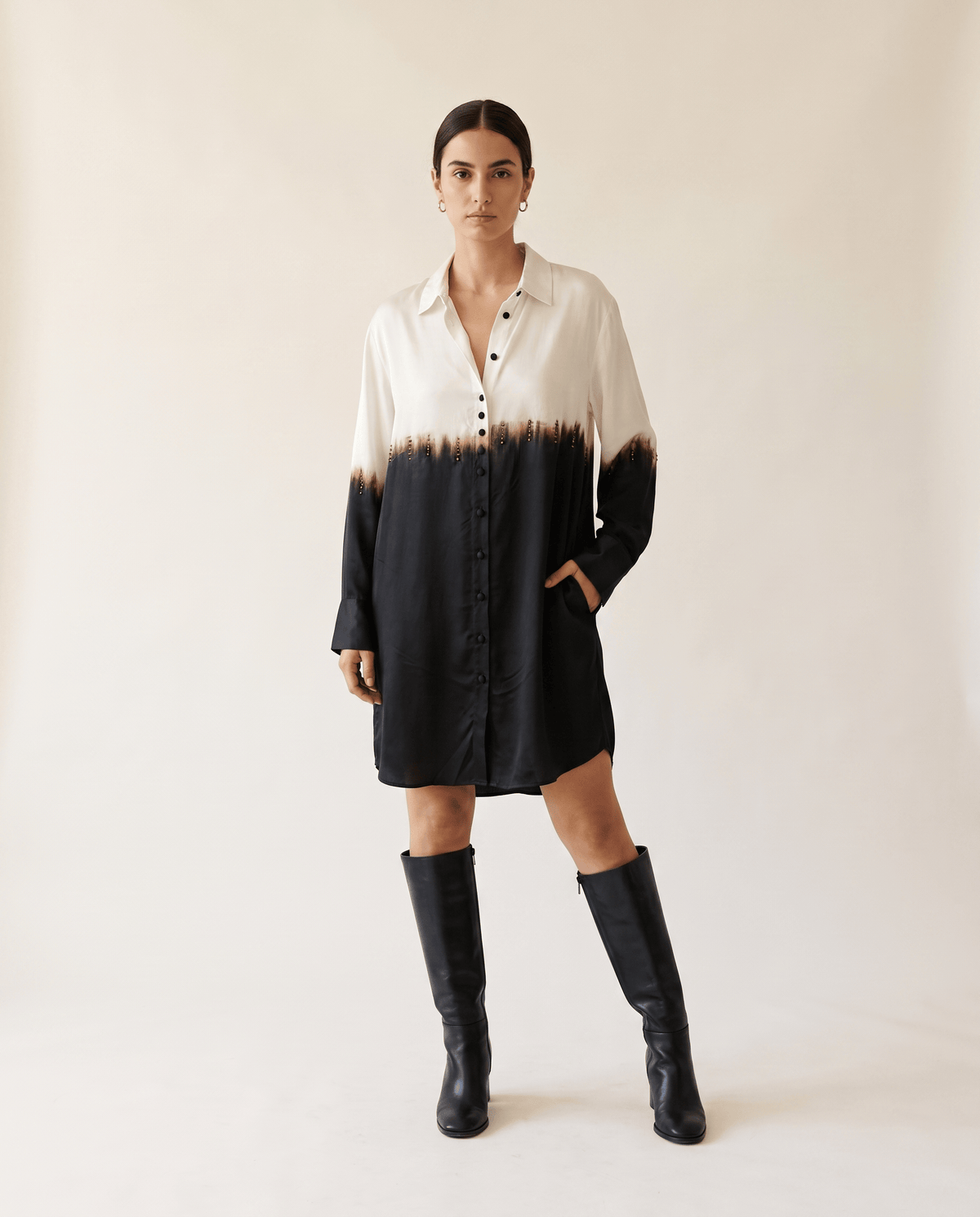 Higgsfield render - Dip Dye Studded Shirt Dress front
