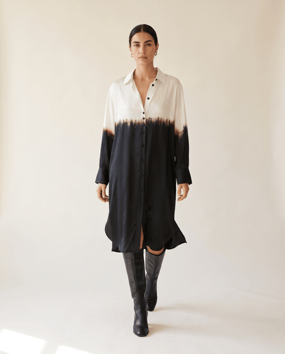 Higgsfield render - Dip Dye Studded Shirt Dress walking