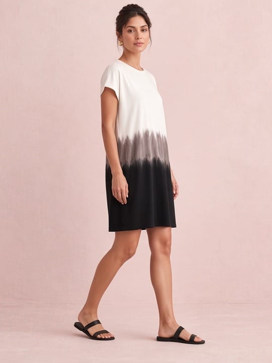 Studio Adine Leda Top Into Dress - Ivory/Black Dip Dye - side view