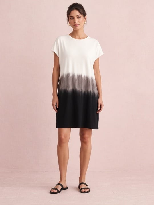 Studio Adine Leda Top Into Dress - Ivory/Black Dip Dye - front view