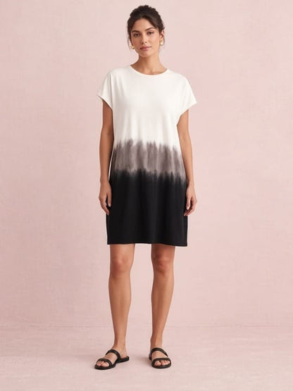 Studio Adine Leda Top Into Dress - Ivory/Black Dip Dye - front view